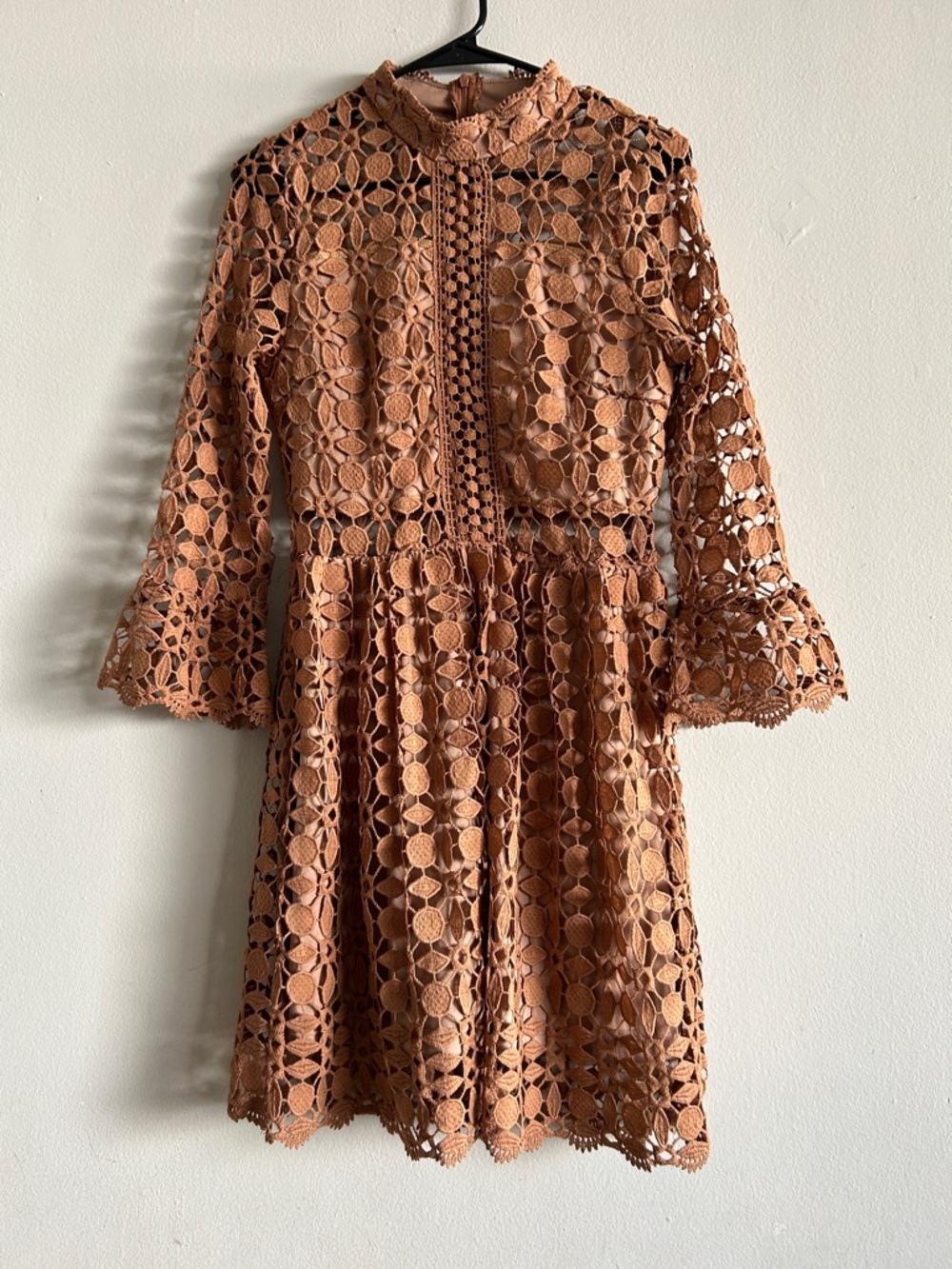 Eilly bazar Long-Sleeve Lace Fit & Flare Dress in Rust
